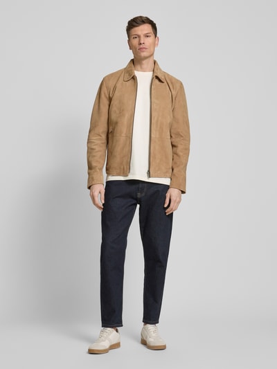 Strellson Leren blouson met zakken met rits, model 'CHADRON' Camel - 1