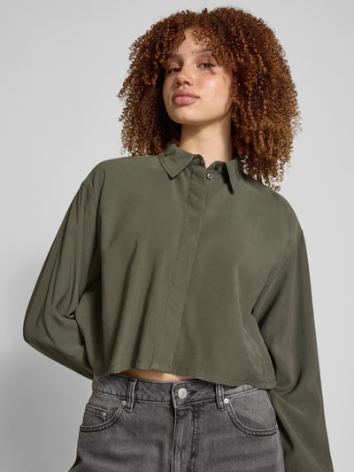 Only Relaxed fit overhemdblouse van viscosemix, model 'LARIS' Kaki - 3