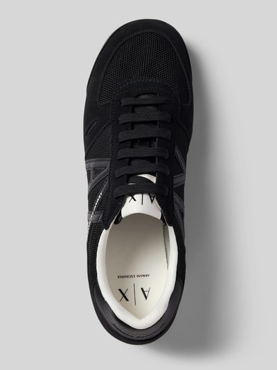 Produktfoto, Sneaker mit Schnürung Modell 'TRIP' von ARMANI EXCHANGE im Leder-Textil-Mix mit Abgerundete-Spitze in Schwarz, Absatzhöhe 2 cm, Schafthöhe 10 cm, Schaftweite 8 cm, Herren Sneaker.