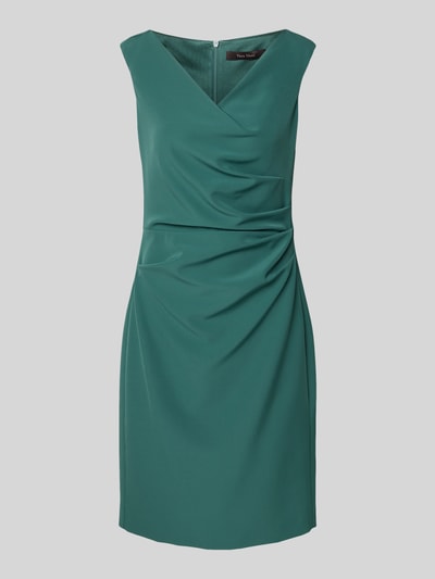 Productfoto, Knielanges Cocktailkleid mit Raffungen van Vera Mont, groene materiaalmix met stretch, recht model, V-hals, voor dames