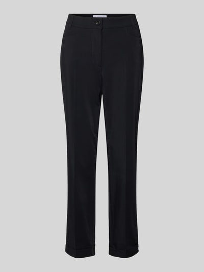 Produktfoto, Chino aus Techno Cotton Superstretch von Raffaello Rossi in Schwarz, Gerader-Schnitt, verkürzte Passform, Eingrifftaschen, Knopf-Reißverschluss, Material-Mix mit Baumwoll-Anteil, Detailansicht