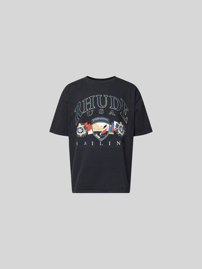 Produktfoto, schwarzes Relaxed Fit T-Shirt mit buntem Motiv-Print und Rundhalsausschnitt, aus reiner Baumwolle von RHUDE, Herren T-Shirt