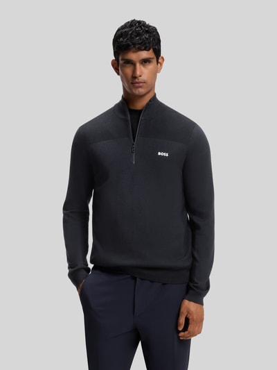 BOSS Green Sweter o kroju regular fit z dodatkiem żywej wełny model 'KN_Momentum-X QZ' Ciemnoniebieski 4