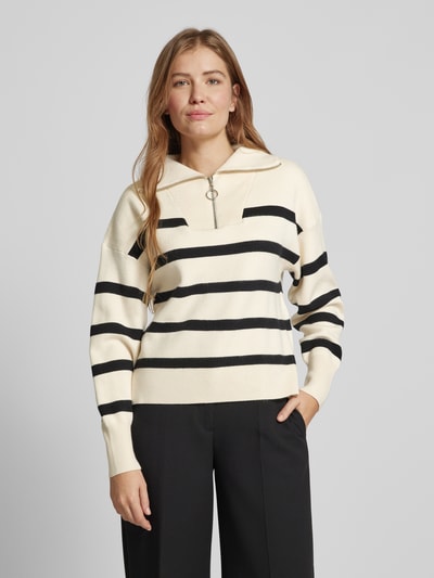 Vero Moda Sweter z dzianiny o kroju regular fit z zapinanym kołnierzem model ‘SABA’ Beżowy 4