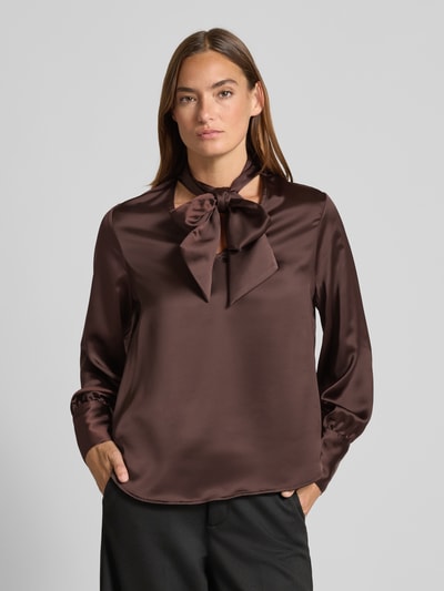 s.Oliver BLACK LABEL Relaxed fit strikblouse van satijn Donkerbruin - 4