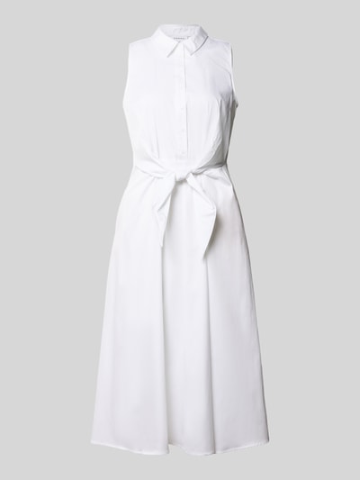 Produktfoto, Hemdblusenkleid aus Satin in Midilänge von comma in Weiß, ärmellos, tailliert, Knopfleiste, abnehmbares Taillenband, glatte Textur