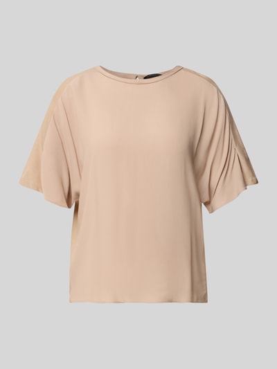 Produktfoto, Loose Fit Bluse mit Seide-Anteil von Luisa Cerano, beige Farbe, Halbarm, Rundhalsausschnitt, glatte Textur, Acetat-Seide-Mix