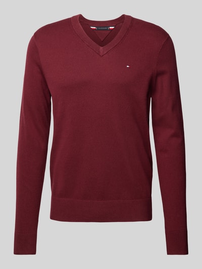 Tommy Hilfiger Gebreide pullover met logostitching, model 'PIMA' Donkerrood - 2