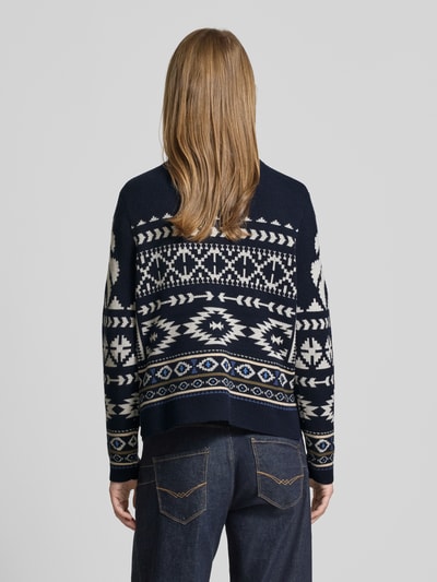 Oui Gebreide pullover met opstaande kraag Donkerblauw - 5