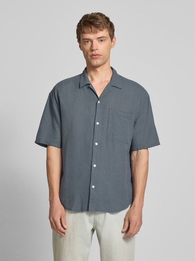 Only & Sons Relaxed Fit Freizeithemd aus Baumwoll-Leinen-Mix Modell 'CAIDEN' Petrol 4