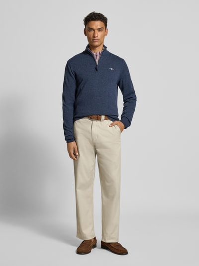 Gant Regular Fit Pullover mit Strick-Optik aus reiner Lammwolle Marine Melange 1