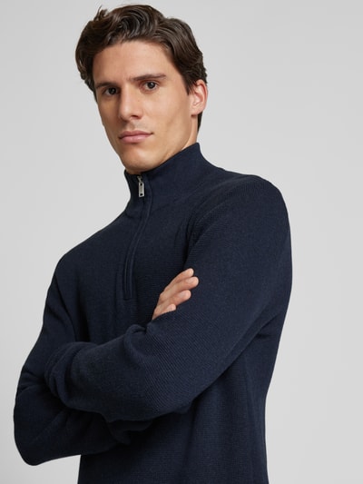 Matinique Gebreide pullover met opstaande kraag, model 'lagoon' Marineblauw - 3