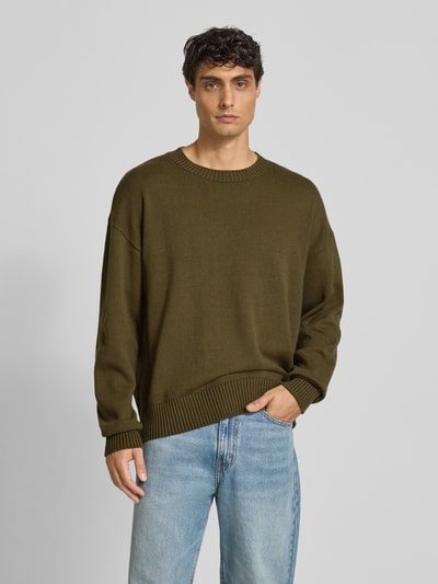 WOODBIRD Sweter z dzianiny o kroju oversized z prążkowanymi wykończeniami model ‘Kurt’ Ciemnobrązowy 4