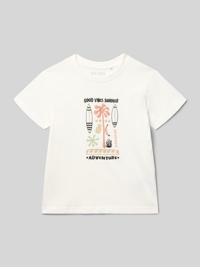 Produktfoto, Kinder T-Shirt mit Motiv-Print von Blue Seven in Weiß, Reine Baumwolle, Regular-Fit, Rundhalsausschnitt, Rückenlänge 39 cm bei Größe 116.