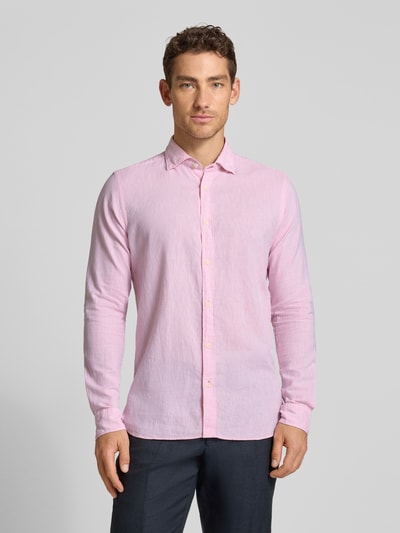 FIL NOIR Regular Fit Business-Hemd aus Leinen-Baumwoll-Mix Modell 'ROMA' Rosa 4