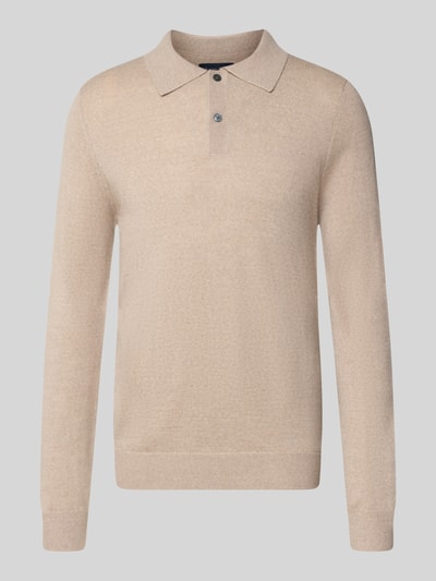 Produktfoto, Regular Fit Poloshirt aus Woll-Mix von Christian Berg Men in Beige mit Polokragen und gerippten Abschlüssen, Herren Strickpullover
