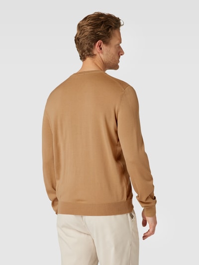 BOSS Strickpullover aus Schurwolle mit Label-Stitching Modell 'Otto' Beige 5