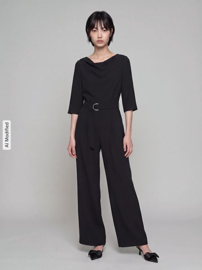 s.Oliver BLACK LABEL jumpsuit met strikceintuur Zwart - 1
