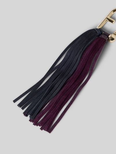 Produktfoto, Schlüsselanhänger aus echtem Leder Modell 'NUVOLA FRINGE' von FURLA, Fransen in Dunkelviolett und Schwarz, Schlüsselring metallic