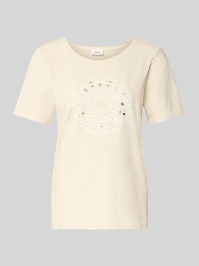 s.Oliver RED LABEL T-shirt o kroju regular fit z mieszanki bawełny Piaskowy 2