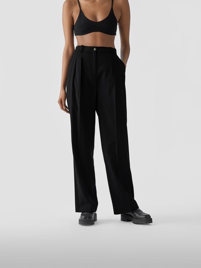 LouLou Studio Straight Fit Leinenhose mit Bundfalten Schwarz 4