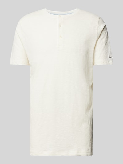 Fynch-Hatton T-Shirt mit Logo-Stitching Modell 'Henley' Offwhite Melange 2