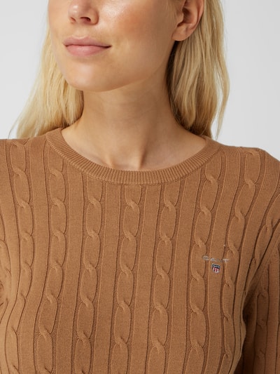 Gant Sweter ze ściegiem warkoczowym  Camel 3