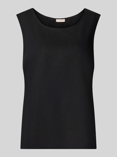 Produktfoto, Top aus Leinen-Mix mit Rundhalsausschnitt Modell 'Lava' von FREE/QUENT, schwarz, glatte Textur, Regular Fit, Damen, Rückenlänge 60 cm