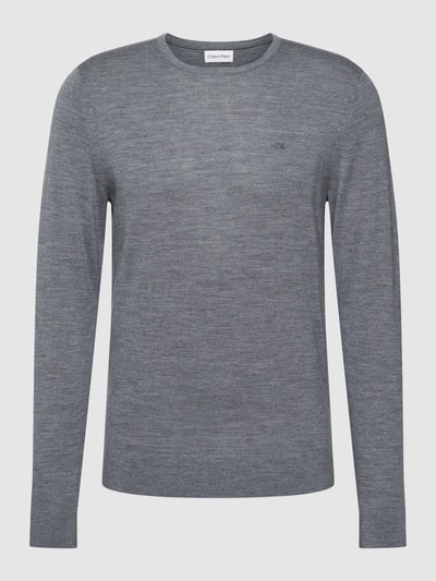 CK Calvin Klein Strickpullover mit Logo-Stitching Modell 'SUPERIOR' Silber Melange 2