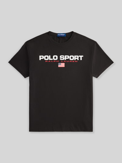 Produktfoto, czarny t-shirt Regular Fit T-Shirt aus reiner Baumwolle von Polo Ralph Lauren, gładka faktura, czerwono-biały nadruk