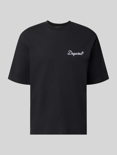 Produktfoto, Relaxed Fit T-Shirt aus reiner Baumwolle mit Logo-Stickerei von Dsquared2, kurzärmelig, schwarze Farbe, glatte Textur