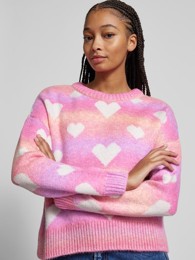 Only Regular Fit  Strickpullover mit Allover-Herzmuster Modell 'AIDA' Pink 3