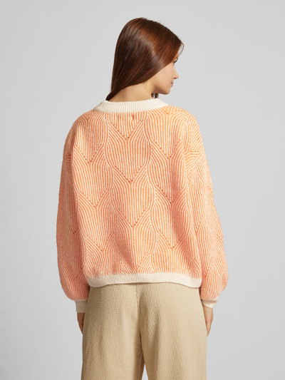 Pieces Loose Fit Strickpullover mit abstraktem Strickmuster Modell 'JENNA' Orange 5