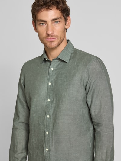 Jake*s Slim Fit Freizeithemd aus Leinen-Baumwoll-Mix Dunkelgruen 3