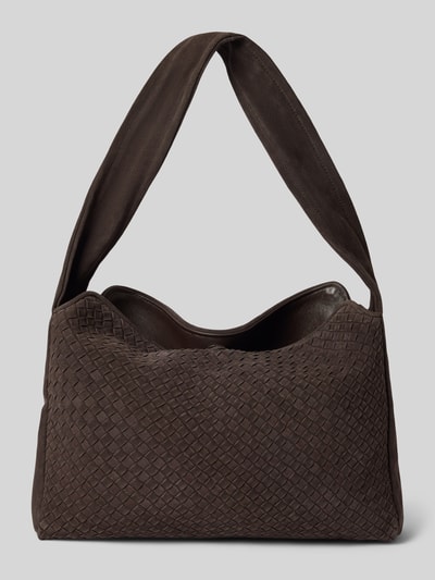 Produktfoto, torebka 'Handtasche mit Webmuster und Schulterriemen' von COMMA, brązowy kolor, tkany wzór, szeroki pasek na ramię, główna przegroda z zapięciem na magnes, przegródka wewnętrzna zapinana na zamek błyskawiczny, szerokość w rozmiarze 1: 48 cm, długość w rozmiarze 1: 30 cm, głębokość w rozmiarze 1: 10 cm, długość paska na ramię w rozmiarze 1: 78 cm