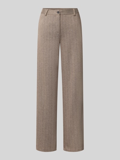 Produktfoto, Straight Fit Hose mit Viskose-Anteil Modell 'Bonnie' von FREE/QUENT in Beige mit feinem Streifenmuster, elastischer Material-Mix, Knopf- und Reißverschluss, Bundweite 37 cm, Innenbeinlänge 80 cm