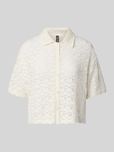 Pieces Relaxed fit gebreid jack van puur katoen, model 'FALKA' Offwhite - 2