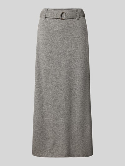 Produktfoto, Strickrock aus Woll-Yak-Mix mit Gürtel von windsor., graue melierte Struktur, gerader Midirock, elastischer Bund, Doppel-D-Ring-Gürtel, Straight Fit, 95 cm Länge, 37 cm Bundweite, klare Textur und schlichte Form