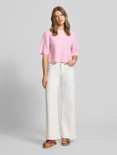 PIECES Boxy Fit T-Shirt aus Rippstrick mit Woll-Anteil Modell 'SILLY' Hellrosa Melange 1