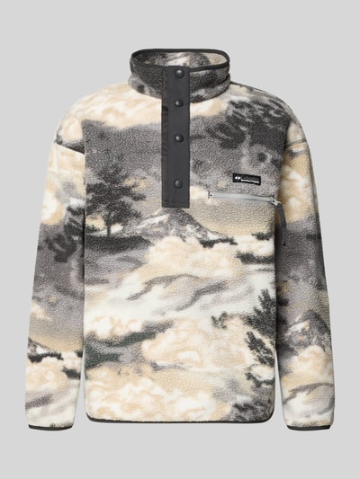 Produktfoto, Regular Fit Pullover mit Logo-Patch von Columbia, fließ-optik, krój regular fit, naszywka z logo, kieszeń na piersi zapinana na zamek błyskawiczny, stójka z listwą z zatrzaskami, elastyczne wykończenia, długość tyłu w rozmiarze M: 72 cm, długość rękawów w rozmiarze M: 49 cm