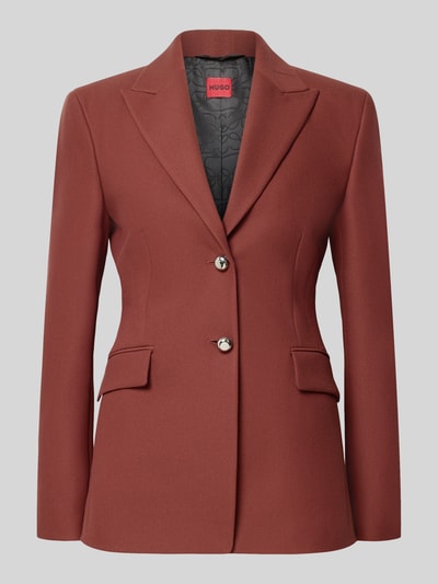 Produktfoto, Regular Fit Longblazer mit Viskose-Anteil Modell 'Asmalla' von HUGO in Rotbraun mit glatter Oberfläche und klassischen Linien, Damen Longblazer von HUGO