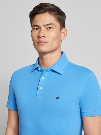 Tommy Hilfiger Slim fit poloshirt met labelstitching Aquablauw - 3