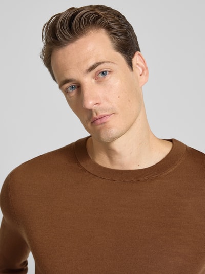SELECTED HOMME Regular fit pullover van zuivere merinowol, model 'TRAY' Cognac - 3