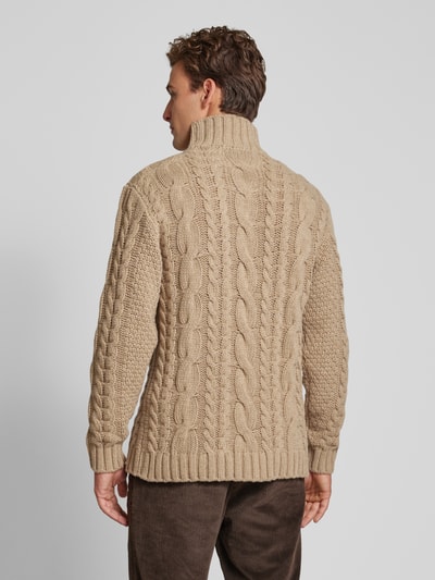 Profuomo Rollkragenpullover mit Zopfmuster Beige 5