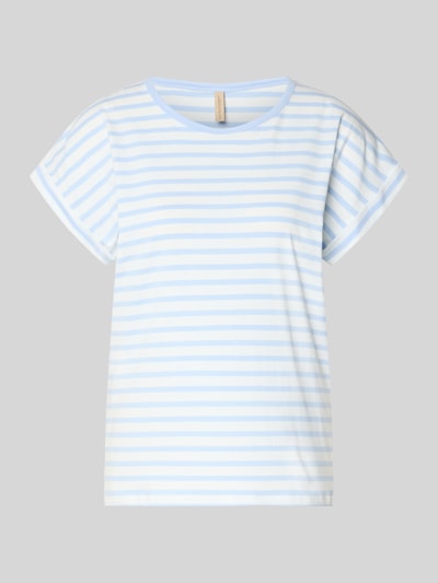 Produktfoto, T-Shirt mit Rundhalsausschnitt Modell 'RINA' von Soyaconcept, hellblau-weiß gestreift, Bio-Baumwoll-Elasthan-Mix, Regular Fit