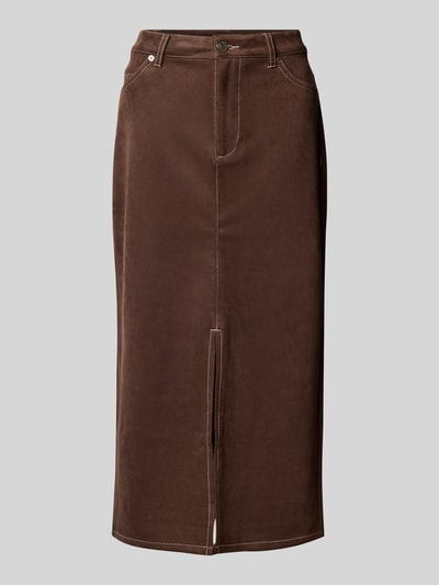 Only Spódnica midi ze szwami w kontrastowym kolorze model ‘STINA LIFE’ Czekoladowy 2