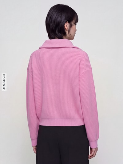 Jake*s Casual Pullover aus Wolle mit Troyerkragen Pink 5