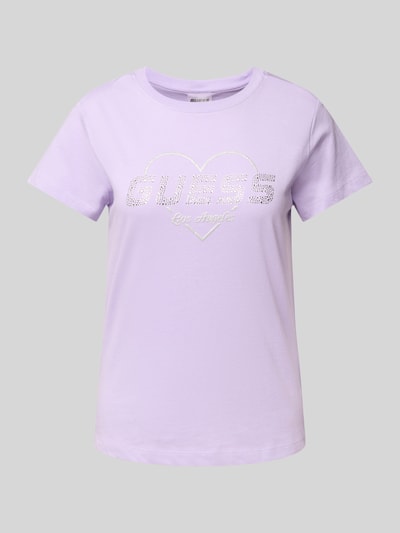 GUESS Activewear T-shirt z obszyciem kamieniami stras model ‘NARCISO’ Jasnofioletowy 2