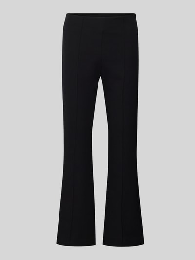 Produktfoto, schwarze Flared Stoffhose mit Nahtreißverschluss, Französische Eingrifftaschen, Gesäßtaschen von Jake*s Collection, glatte Textur