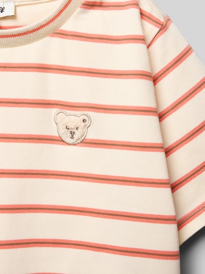Productfoto, Regular Fit T-shirt met logodetail van Steiff voor dames, mix van katoen, ronde hals, ruglengte maat 116: 39 cm, gestreept in beige en zalm, zachte textuur